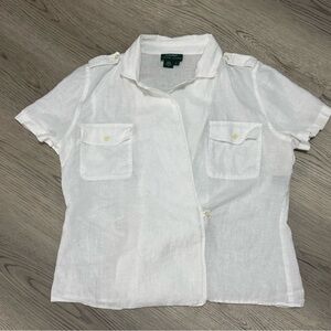 VINTAGE Ralph Lauren 100% Linen Short Sleeve Wrap Blouse Size L WORN ONCE